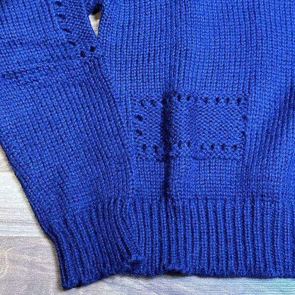 Vintage GAP Chunky Knit V Neck Sweater 1970s Size Large Navy Blue - Picture 2 of 5